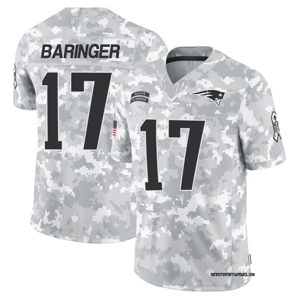 Limited Arctic Camo Men's Bryce Baringer New England Patriots 2024 Salute to Service Jersey