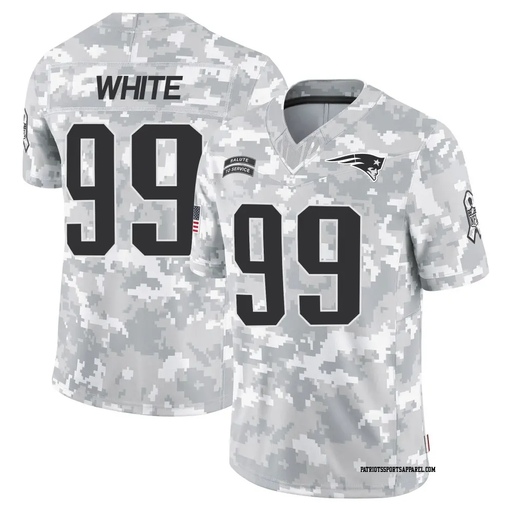 Limited Arctic Camo Men's Keion White New England Patriots 2024 Salute to Service Jersey