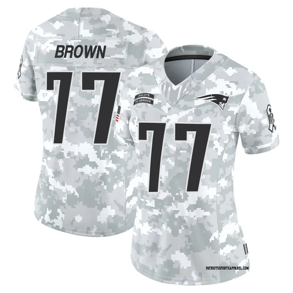 Limited Arctic Camo Women's Ben Brown New England Patriots 2024 Salute to Service Jersey