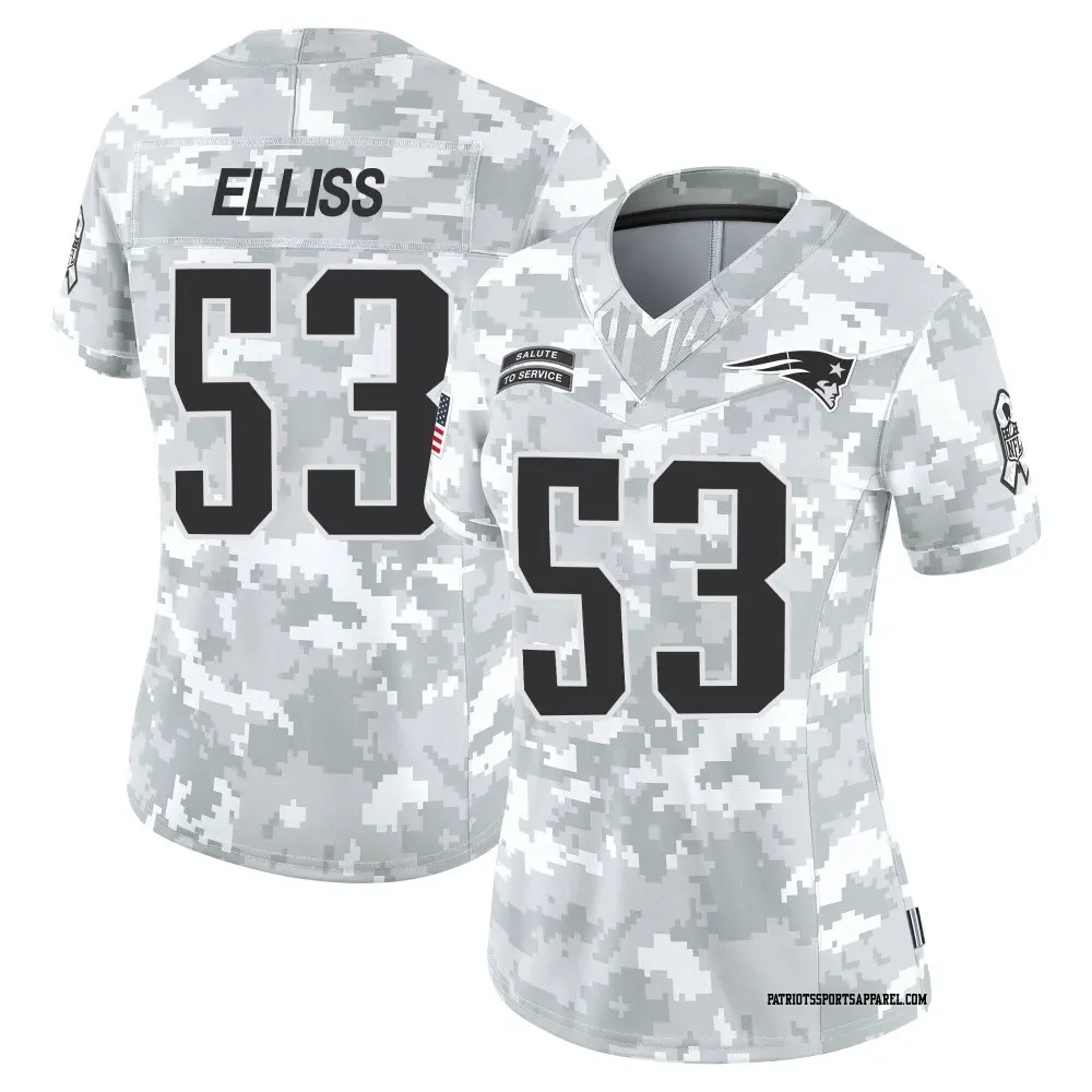 Limited Arctic Camo Women's Christian Elliss New England Patriots 2024 Salute to Service Jersey