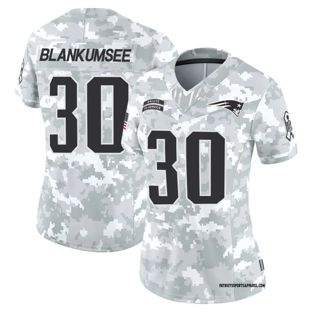 Limited Arctic Camo Women's Demeer Blankumsee New England Patriots 2024 Salute to Service Jersey