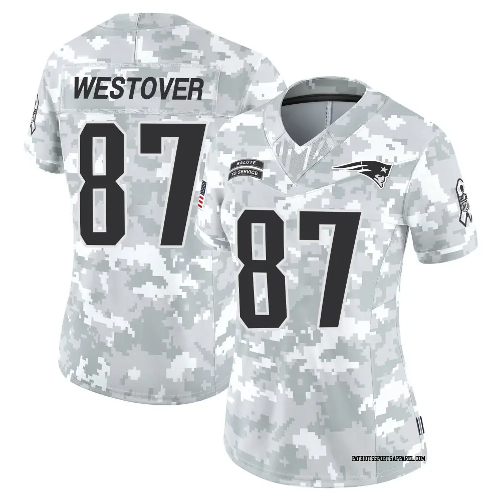 Limited Arctic Camo Women's Jack Westover New England Patriots 2024 Salute to Service Jersey
