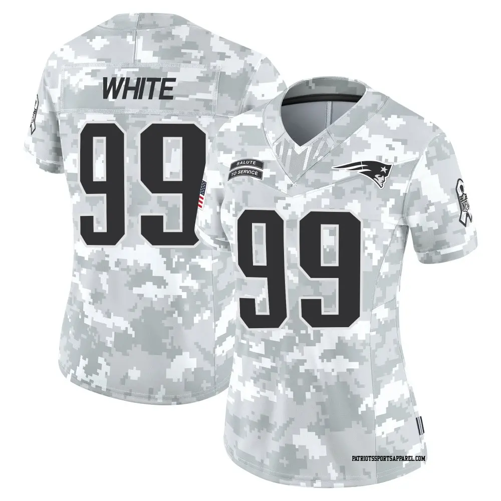 Limited Arctic Camo Women's Keion White New England Patriots 2024 Salute to Service Jersey