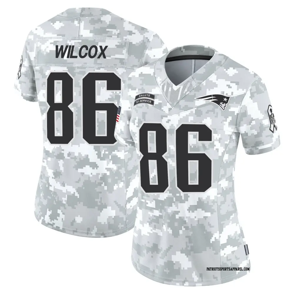 Limited Arctic Camo Women's Mitchell Wilcox New England Patriots 2024 Salute to Service Jersey