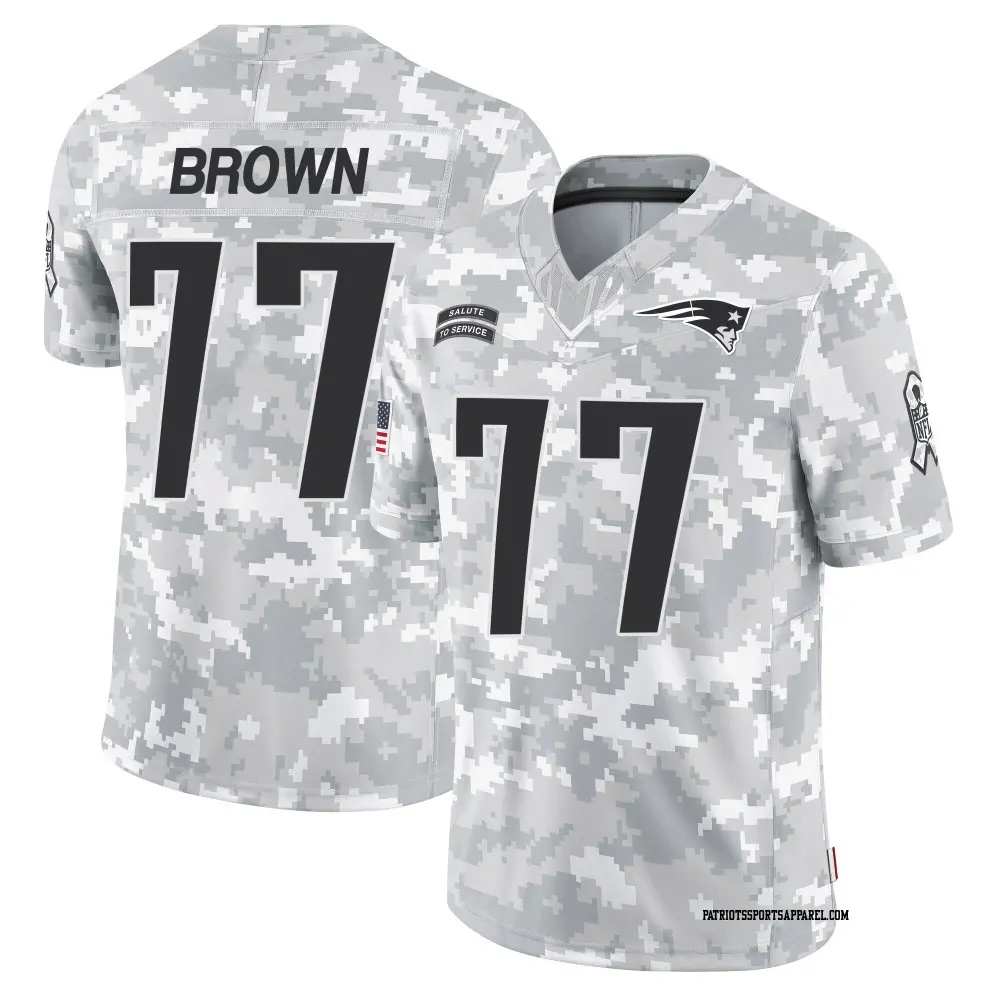 Limited Arctic Camo Youth Ben Brown New England Patriots 2024 Salute to Service Jersey