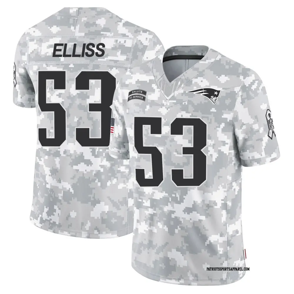 Limited Arctic Camo Youth Christian Elliss New England Patriots 2024 Salute to Service Jersey