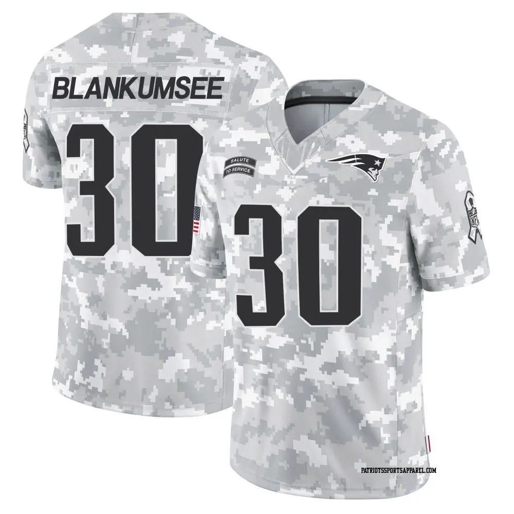 Limited Arctic Camo Youth Demeer Blankumsee New England Patriots 2024 Salute to Service Jersey