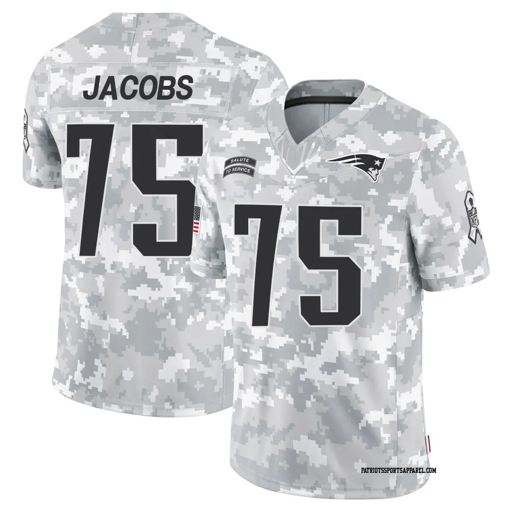Limited Arctic Camo Youth Demontrey Jacobs New England Patriots 2024 Salute to Service Jersey