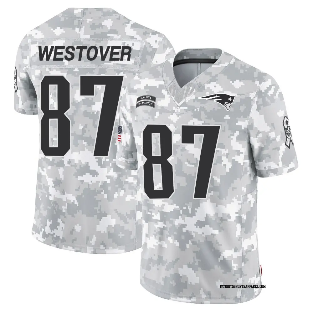 Limited Arctic Camo Youth Jack Westover New England Patriots 2024 Salute to Service Jersey