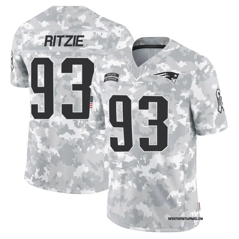Limited Arctic Camo Youth Jahvaree Ritzie New England Patriots 2024 Salute to Service Jersey