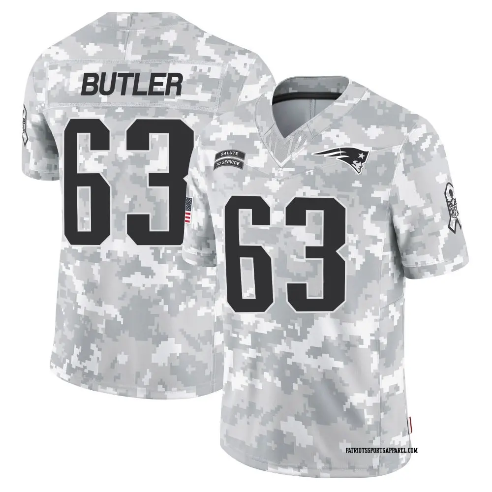 Limited Arctic Camo Youth Mehki Butler New England Patriots 2024 Salute to Service Jersey
