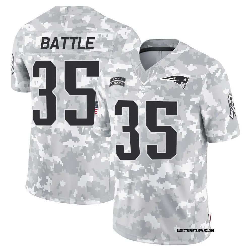 Limited Arctic Camo Youth Miles Battle New England Patriots 2024 Salute to Service Jersey