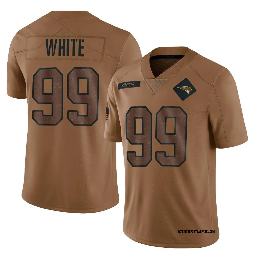 Limited Brown Youth Keion White New England Patriots 2023 Salute To Service Jersey